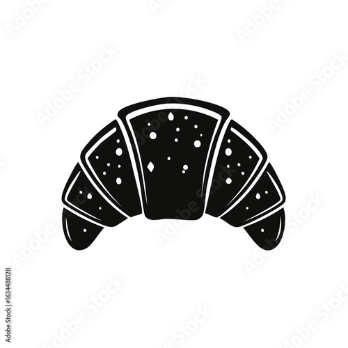 Monochrome Croissant Bakery Pastry. Black and white single isolated vector element. Traditional French breakfast