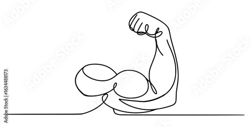 Flexed bicep muscle continuous line drawing strength