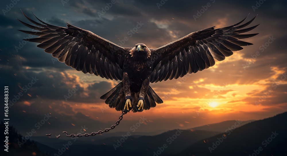 Obraz premium Eagle Soaring with Broken Chain – Metaphor for Emotional Freedom