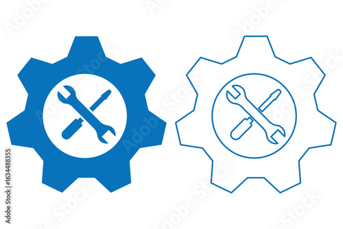 Service, repair and tool icons set. Wrench, screwdriver, hammer and gear icon. Manufacturing vector icons. Service vector icon designs. Settings Gear Line Icon eps 10