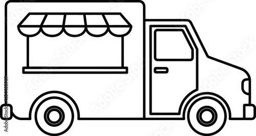 Food truck vector illustration mobile kitchen outline icon