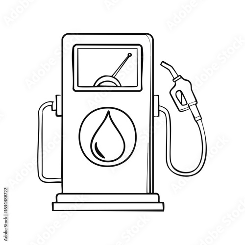 Fuel Dispenser Line Art with Nozzle for Gasoline Filling Stations, Petroleum Industry, and Vehicle Fueling