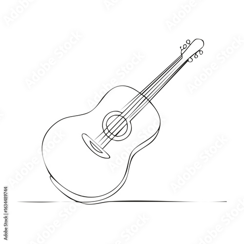 Hand drawn illustration of an acoustic guitar classic musical instrument sketch