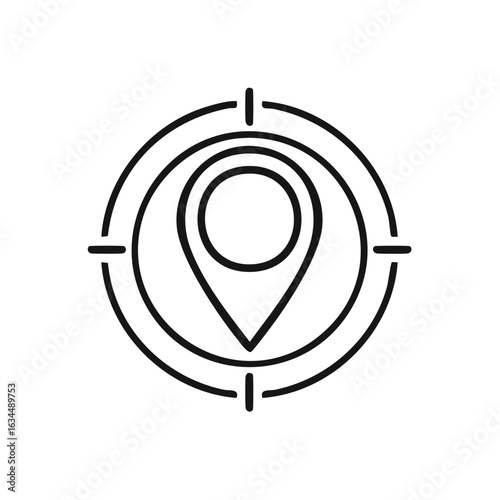 Location Pinpoint Line Icon Target, Pin Location Symbol in Center