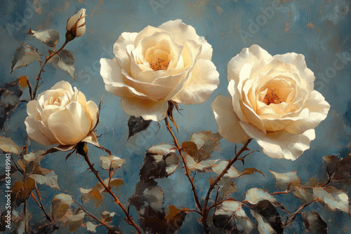 Timeless Vintage White Roses in Delicate Botanical Watercolor