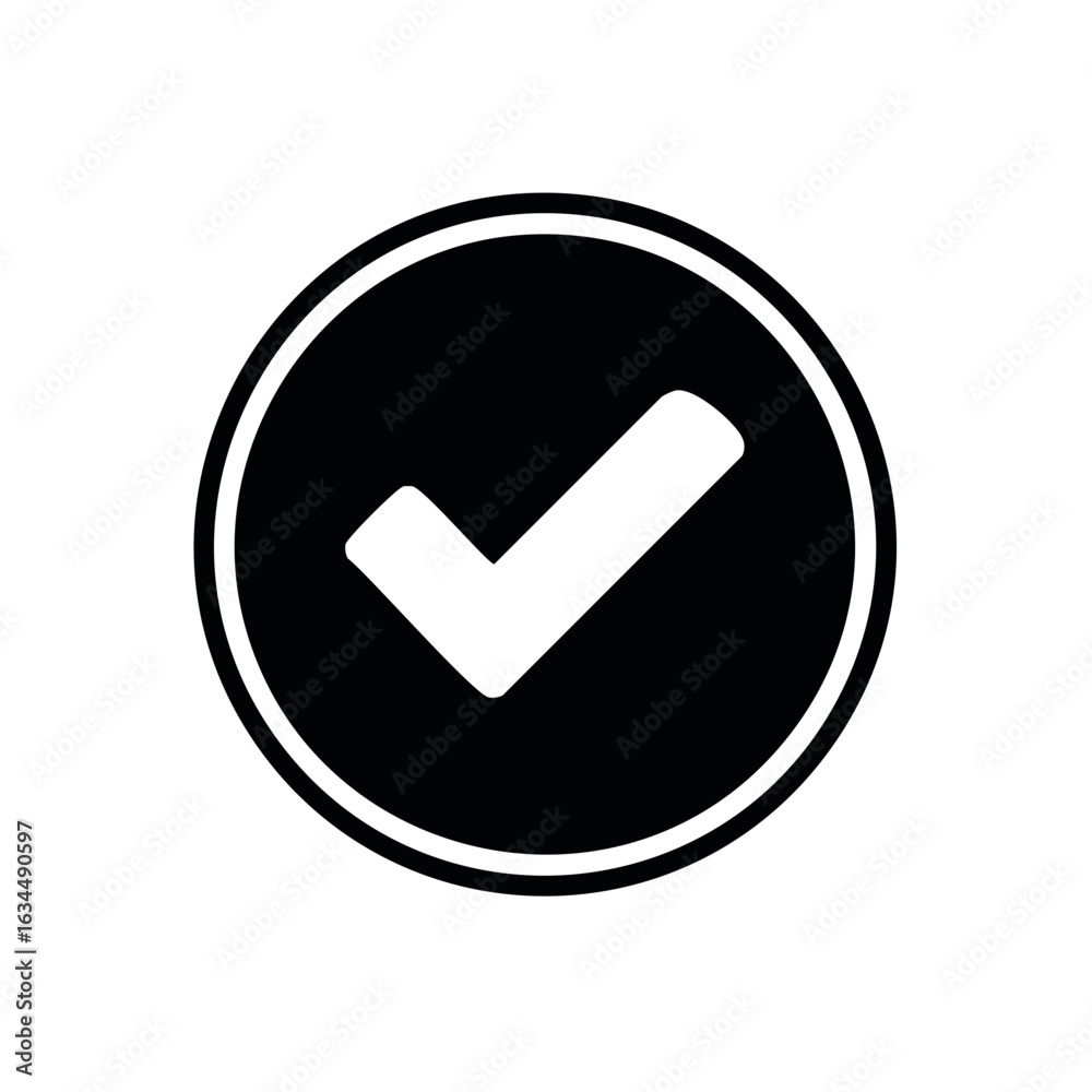 Check Mark Icon in Black Circle Vector Illustration for Validation Purposes Check Mark Icon in Black Circle Vector Illustration for Validation Purposes