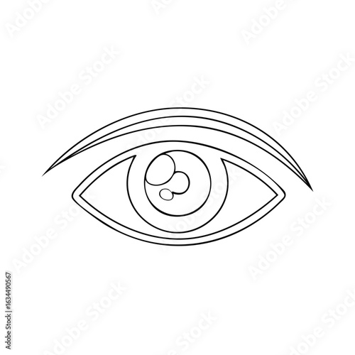 Eye illustration featuring pupil, cornea, iris, and eyelashes in monochrome