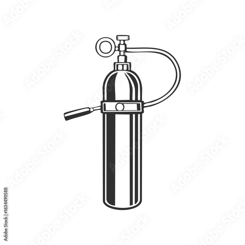 Oxygen tank with gauge and handle, cylinder for scuba diving, breath support for emergencies
