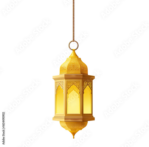 Golden lantern hanging with intricate design