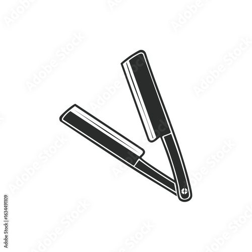 Classic Straight Razor Tool in Open Position Black and White Illustration for Shaving or Barbering