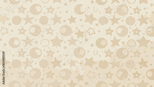 Background pattern featuring stars moons and circles in a light beige color scheme, evenly distributed design