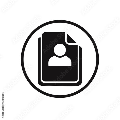 Simple Black and White User Profile Icon on Document, User Account Information Design