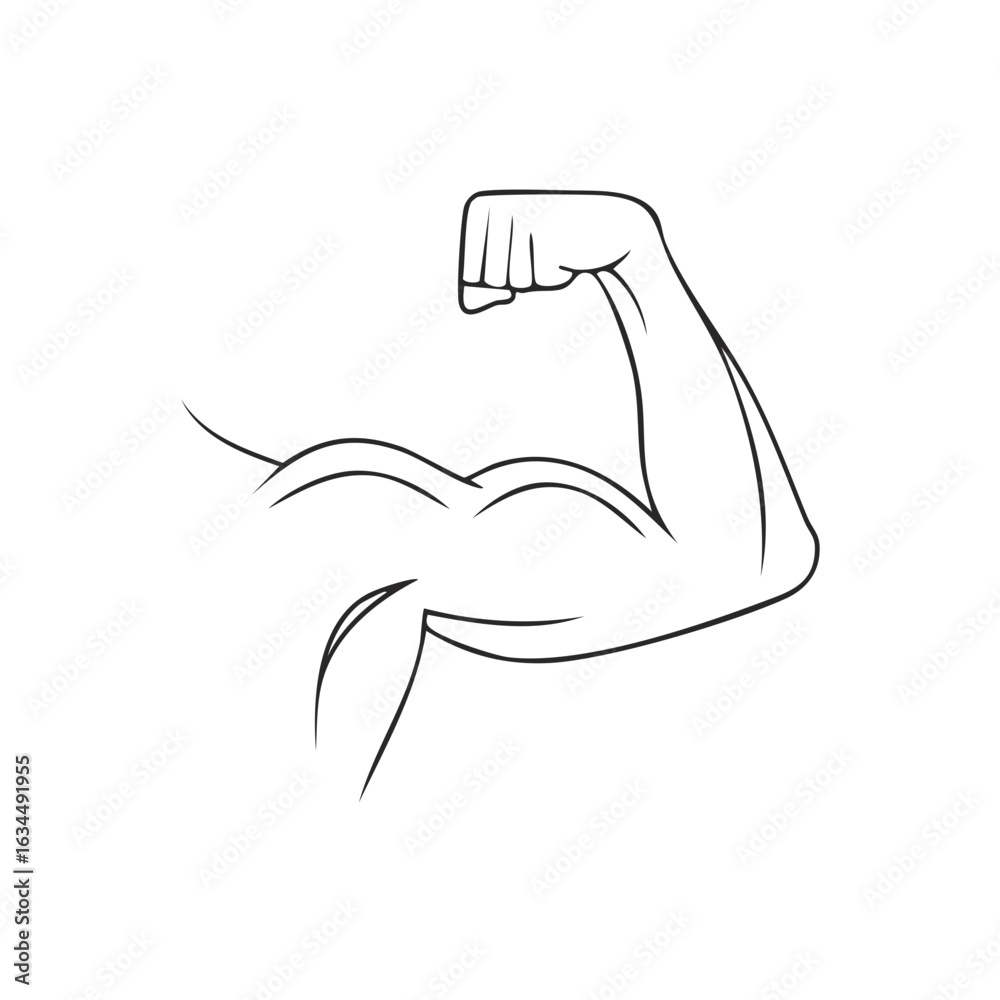 Obraz premium Muscular arm illustration showing biceps and fist black outline strong fitness concept
