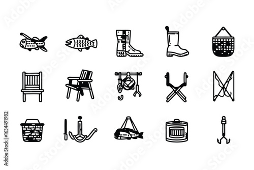 Fishing Rod, Reel & Bait Icons – Vector Set