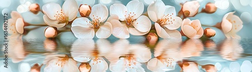 Cherry blossoms reflecting on a tranquil lakeside nature scene serene environment gigapixel view