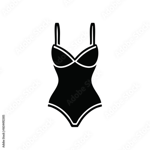 Elegant one-piece swimsuit with thin straps, creating a stylish and contemporary design for summer