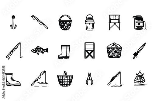 Fishing Gear and Equipment Icons – Editable Vector Pack