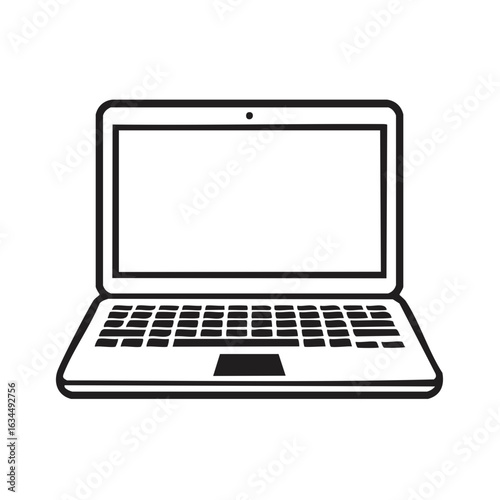 Laptop Computer Isolated Vector Illustration Minimal Outline Style