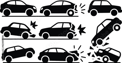 car crash scenarios isolated vector