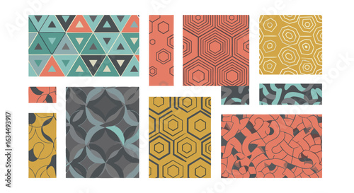 Geometric harmony vintage patterns for textile designs showcasing seamless backgrounds, suitable for retro style fabrics or wallpaper projects