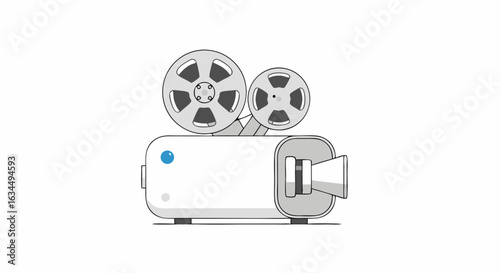 Stylized movie projector illustration emphasizing nostalgia and retro cinematic themes