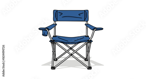 Isolated drawing of a blue folding camping chair against a clean white background for recreation purpose and outdoor lifestyle adventures