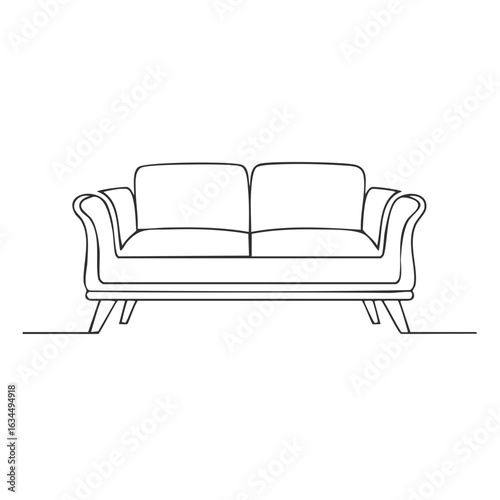 Minimalist line drawing of a two-seater sofa, ideal for interior design concepts and furniture illustration.