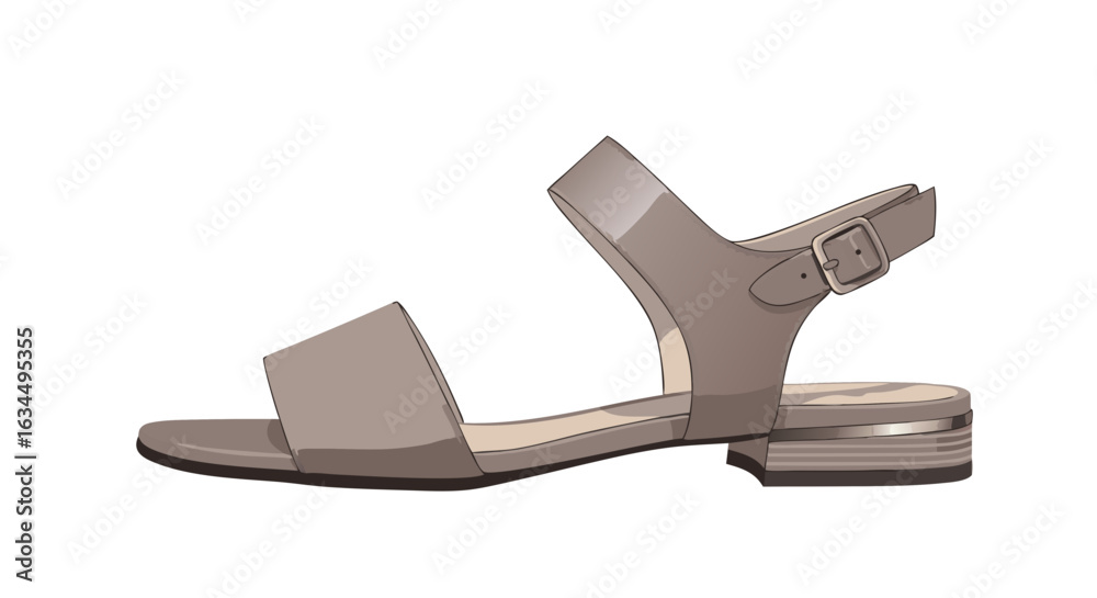 Minimalist taupe ankle strap sandal with a low block heel and a simple buckle closure providing a sophisticated and contemporary footwear design Minimalist taupe ankle strap sandal with a low block heel and a simple buckle closure providing a sophisticated and contemporary footwear design