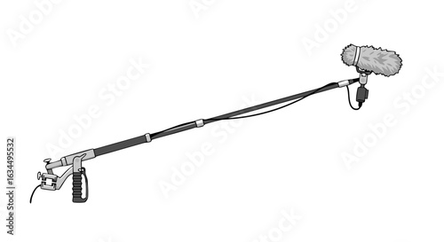 Studio boom microphone equipment illustration showcasing film industry tool and device used for media production to record audio clearly