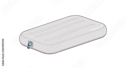 Isometric Illustration of an Inflated Air Mattress, Suitable for Camping or as a Guest Bed, Featuring a Light Grey Design and a Blue Valve Detail