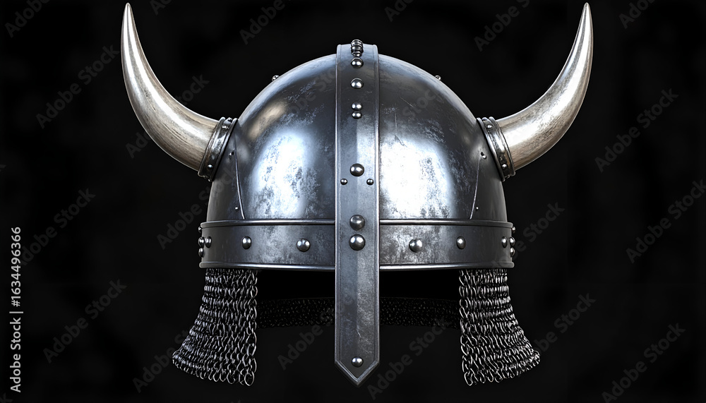Naklejka premium Viking Horned Helmet with Dark Background.