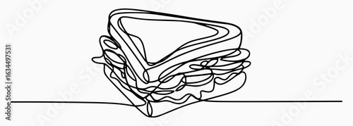 Layered sandwich continuous line art food illustration