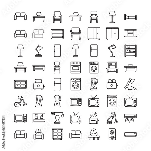Collection of hand drawn furniture sketches and home decor items