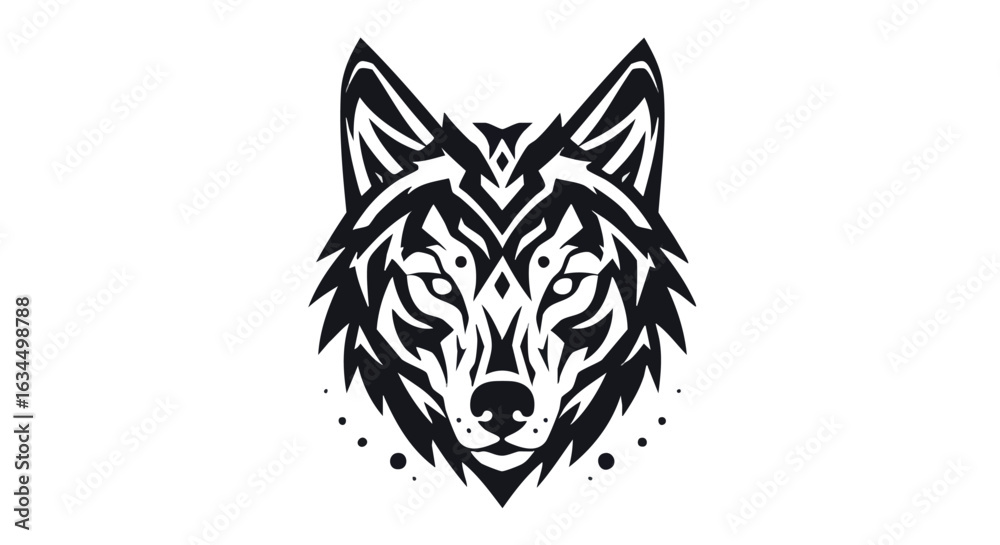 Fototapeta premium Minimalist Vector Illustration of Wolf Head in Black and White with Geometric Lines for Modern Branding and Logo Design