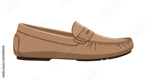 Illustrated Leather Loafer: A Detailed Side View of Casual Footwear with Intricate Stitching Detailing