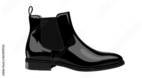 Elegant Black Leather Chelsea Boot Illustration on Clean White Backdrop Design, Timeless Style and Contemporary appeal, Perfect for fashion