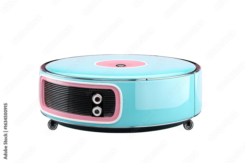 Obraz premium Futuristic Cleaning Robot in Bright Blue and Pink Colors on Transparent Background