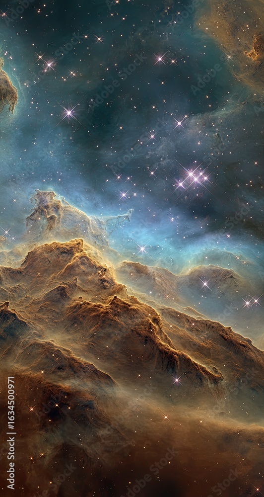 Fototapeta premium Vast nebula, swirling clouds of cosmic dust and gas, scattered stars