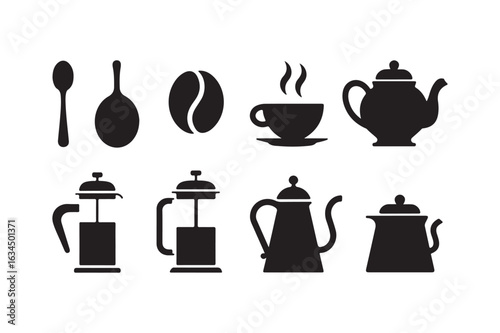 Collection of coffee and tea brewing and serving utensils