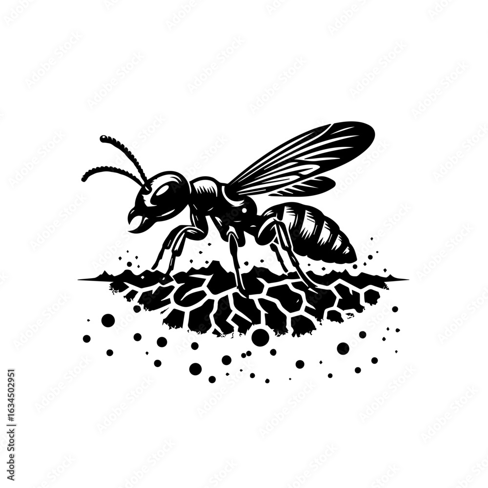 Obraz premium Illustration of an ant on the ground isolated on white background