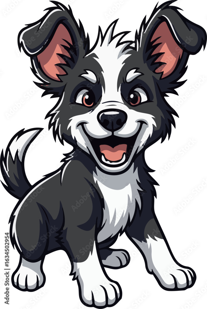 Naklejka premium Vector art of cute cartoon border collie puppy dog isolated on white background