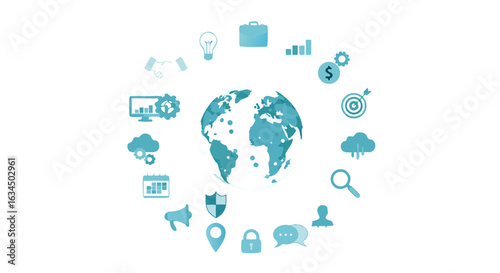 Global business network connectivity and data exchange illustration showcasing a connected world of finance and security enhanced by advanced