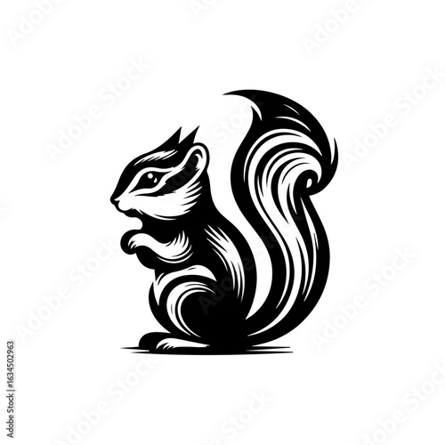 Illustration of a squirrel with a bushy tail isolated on white background