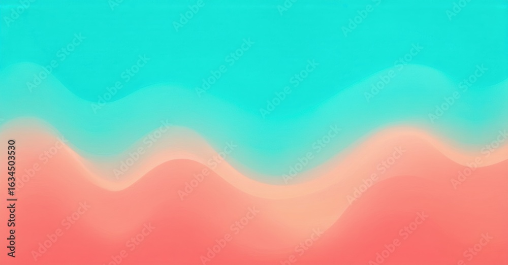 Fototapeta premium Abstract wavy gradient. Turquoise blends into coral. Smooth transitions create fluid visual effect. Minimalist design.
