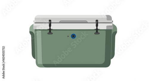 Olive Green Cooler with White Lid Isolated on a White Background for Outdoor Recreation and Beverage Storage