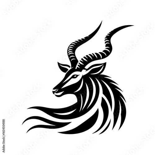 Elegant antelope head with long horns isolated on white background