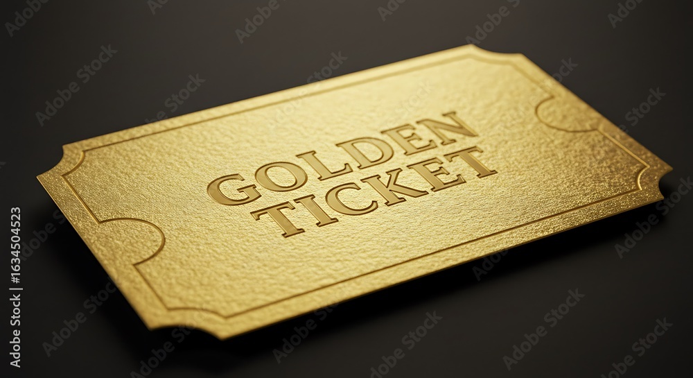 Fototapeta premium Minimal golden ticket on black background