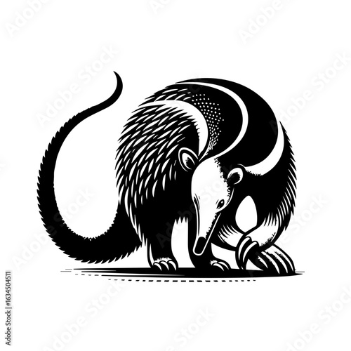 Illustration of an anteater isolated on white background with long tail