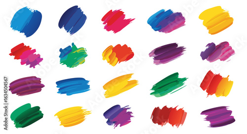 Vibrant and dynamic collection of colorful watercolor paint strokes isolated on a clean white backdrop offering a range of artistic textures and