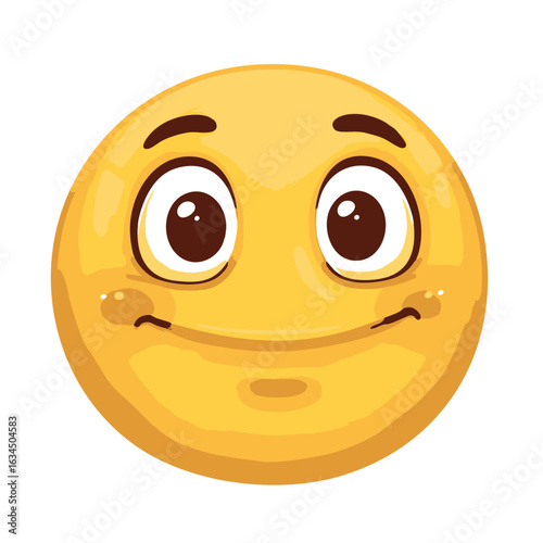A cute and cheerful yellow emoticon with a happy, bashful expression. Vector character illustration isolated on a white background.